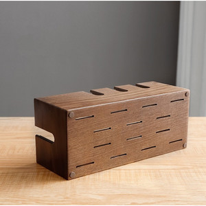 Boîte de rangement en bois pour gestion des câbles, organisateur de bureau durable, couleur unie, avec couvercle - Product Image 3