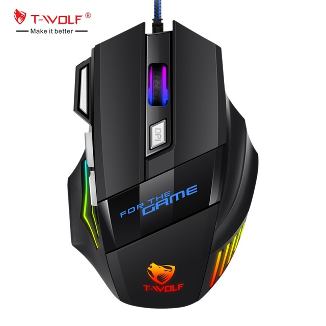T-WOLF M1 Gaming Wired Mouse 7D Ergnomic e-sport mice 3600 DPI LED Backlit USB Right Hand mouse Optical Big Size Mouse for Gamer