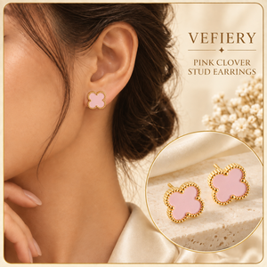 ต่างหูแบบติดหูรูปโคลเวอร์สีชมพูขายส่ง  ทำจากสแตนเลสสตีลชุบทอง - Product Image 2