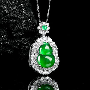 Pendentif en jade de jadeite naturel en forme de gourde, argent S925, bijoux pour femmes, design original, style chinois, cadeau avec certificat d'évaluation <span class=keywords><strong>D649</strong></span> - Product Image 1