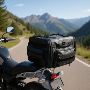 Sac de selle extensible et étanche 40-60L en tissu nylon, bagages de moto avec bretelles pour sports de plein air, noir - Product Image 2