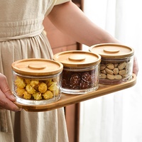 Glazen snack-servies met houten deksels, luchtdichte verdeelde schaal voor noten en gedroogd fruit, geschikt voor feestjes en aanrechtbladen in de keuken