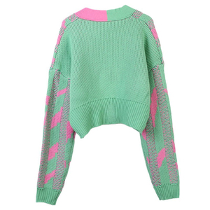 เสื้อคาร์ดิแกนครอปสีเขียวชมพู สไตล์ไฮสตรีท แขนยาว สำหรับผู้หญิง ฤดูใบไม้ร่วง-ฤดูหนาว ปี 2024 - Product Image 2