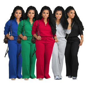 Setelan Sweatshirt dan Celana Olahraga Warna Solid Setelan Jogger 2 Potong Warna Solid Bahan Fleece Tracksuit Wanita Dua Potong Celana S - Product Image 1
