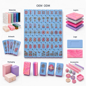 Juego de Mahjong Americano de Acrílico Azul y Rosa de Lujo, con Fichas de Mahjong Grabadas con Palmeras al Atardecer, en Caja - Product Image 3