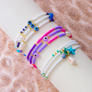 Moda bohemio vacaciones estilo diablo ojo tobillera conjunto diseño sentido redondo cuentas ojos múltiples capas apiladas tobillera - Product Image 2