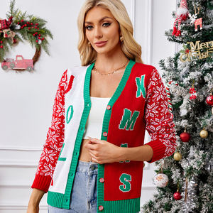 2024 logo personnalisé Oem & Odm hiver pull tricoté <span class=keywords><strong>manteau</strong></span> <span class=keywords><strong>moche</strong></span> noël col en v jacquard tricoté cardigan pull - Product Image 5