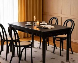 Vintage Black Rectangular <b>Dining</b> <b>Table</b> Set, 4 Seater with Bentwood <b>Rattan</b> Chairs - Product Image 4