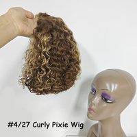 Perruque Courte Bouclée Pixie Cut avec Dentelle Frontale 13x4, Cheveux Humains P4/27, Perruques Courtes Bob avec Dentelle Frontale pour Femme, 100% Cheveux Humains