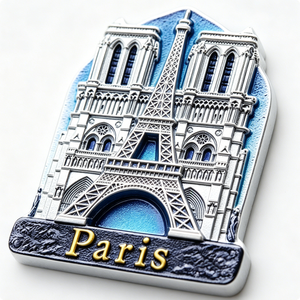 Imán Metálico para Refrigerador de la Torre Eiffel de París y Notre Dame, Recuerdo Plateado en 3D - Product Image 2