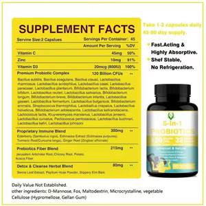 Personalización de fábrica 5 en 1 Cápsulas de complejo probiótico 120B CFU Inmune Gut Health Detox Support Zinc Vitamina D Probiótico - Product Image 2
