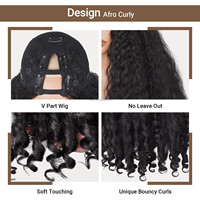 Wig Rambut Keriting Afro Kinky Baru, Sintetis, Kepang, Tahan Panas, Ikal Unik, Model U Part Clip Half Wig untuk Kulit Hitam