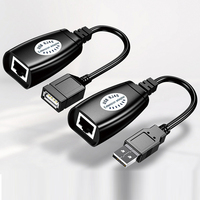USB ke RJ45 pria/wanita Extender USB 2.0 ekstensi Ethernet jaringan Extender Adapter untuk Cat5/RJ45/Cat6 kabel Patch hingga 150ft