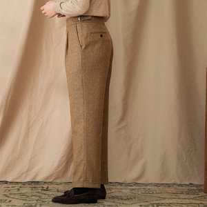 <span class=keywords><strong>Pantalon</strong></span> de <span class=keywords><strong>Costume</strong></span> Homme en <span class=keywords><strong>Laine</strong></span> Chevrons Taille Haute Épais Chaud Style Décontracté Tombé Napolitain pour Automne et Hiver - Product Image 3