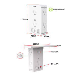 3 cách phẳng tường Outlet Extender AC Adapter với 6 cửa hàng 3USB cổng tường ổ cắm với kệ - Product Image 4