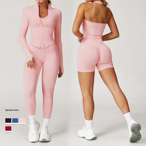 Nahtloses Fitness <span class=keywords><strong>Wear</strong></span> <span class=keywords><strong>Training</strong></span> Schnellt rocknende Langarm Yoga Sport Gym Top Frauen Jacke Gym Fitness Sets für Frauen Leichtathletik - Product Image 2