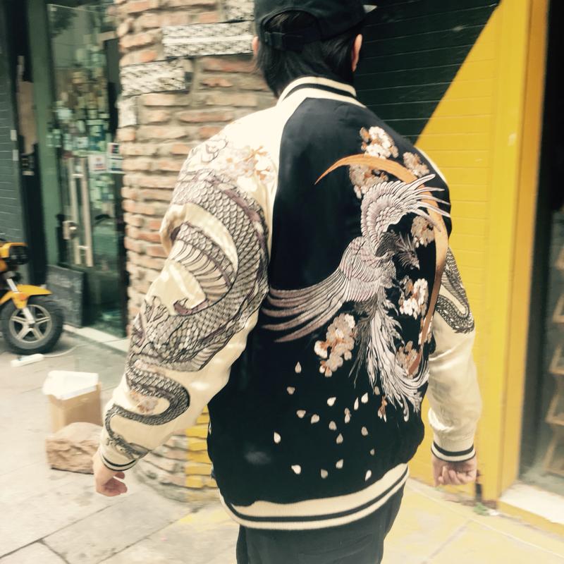 Men's Reversible Bomber Jacket with Cherry Blossom Embroidery