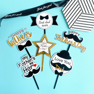 ของตกแต่งเค้กวันพ่อรูปน้ำผึ้งและของหวาน อะคริลิกสำหรับงานวันเกิด คุณพ่อ รักคุณ พ่อ หนวด โบว์ไท - Product Image 1