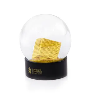 Gold Building Logo Floating Gold Powder Luxury Ornament Souvenir Kit Gift Resin Glitter Snowball/Custom Snow Globes/Snow Globe