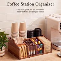 Organisateur de station à café en bois d'acacia avec compartiments et séparateur amovible, support de rangement pour condiments de style farmhouse pour comptoir de cuisine