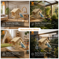 Nichoir en bois de pin naturel pour perroquets avec fond en maille lavable, maisonnette respirante en bois pour oiseaux, idéale pour l'élevage en cage