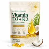 Capsules de vitamine D3 K2 avec huile de noix de coco, complément alimentaire pour adultes, 180 unités, nutrition quotidienne