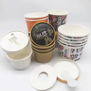 Imballaggio usa e getta contenitore per gelato allo yogurt vaschette tazza per gelato in carta con coperchio e cucchiaio