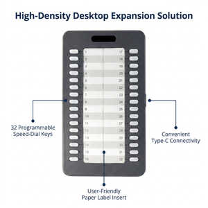 Téléphone <span class=keywords><strong>IP</strong></span> professionnel à 32 touches avec casque pour centre d'appels, écran LCD rétroéclairé de 2,4 pouces et PoE pour hôtel, bureau et réception - Product Image 2