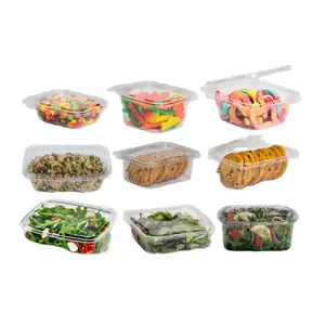 Récipient carré en plastique transparent jetable Contenants à salade PET Conteneurs à charnière pour animaux de compagnie Safe T Fresh Clamshell 48Oz