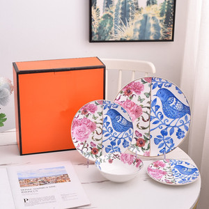 Wholesale Modern Luxury Bone China <b>Dinnerware</b> Set Sustainable Fuzzy Pattern Ceramic Gold Rim Plate Dish for Home Wedding Party - Product Image 4