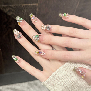 Faux ongles à presser faits main en gros, motif Saturne rouge, dégradé estival, strass 3D, luxe, réutilisables, personnalisables OEM ODM - Product Image 4