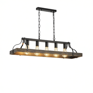 Lustre rectangulaire noir et or de 34 pouces avec 5 douilles E26, hauteur de chaîne réglable, style antique pour salle à manger - Product Image 1