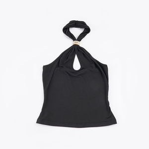 American Hot Girl Sexy <b>Cross</b> Halter Teardrop Neck Cami <b>Top</b> Solid Color Metal Decor Cut Out Off Shoulder Sleeveless Vest - Product Image 6