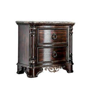 Marble Top Nightstand With 2 <b>Drawers</b> Brown Cherry Wood <b>Storage</b> <b>Drawer</b> Cabinet Bedroom Furniture - Product Image 1
