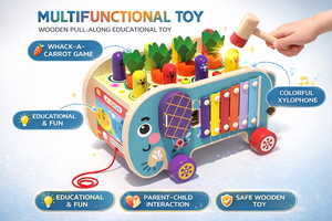 Coffre-fort en bois multifonctionnel en forme d'éléphant, amusant et engageant, idéal pour les jeux de tirage/<span class=keywords><strong>xylophone</strong></span> des enfants, jeux familiaux et préscolaires - Product Image 4