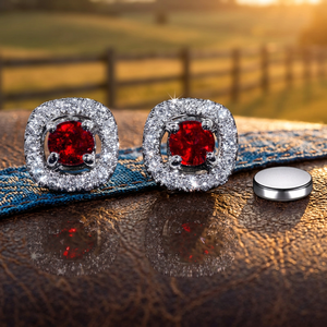 Pendientes Magnéticos Halo Plateados con Diamante Rojo Corte Cojín en el Centro, Diamante Cultivado en Laboratorio, Lujo para Mujer, Certificado IGI, Chapado en Plata 925 - Product Image 4