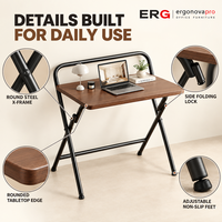 Bureau d'ordinateur pliable avec structure en métal et plateau en imitation bois pour la maison, l'étude et les petits bureaux