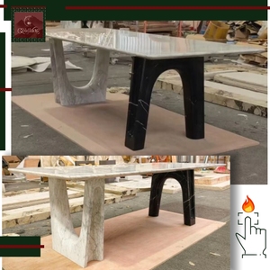 Table à manger en marbre blanc Statuario noir et blanc GOLDKING, finition polie à la main, villa, boutique, restaurant, manoir - Product Image 1