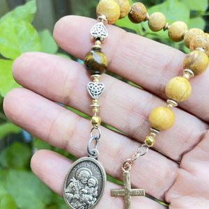 Chapelet de poche miniature en bois fait main, vintage, avec breloque Saint Joseph, pour cadeau catholique - Product Image 4