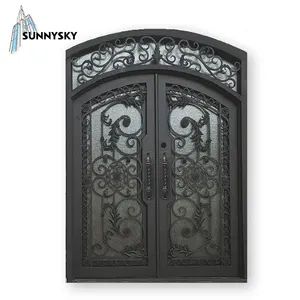 High quality Competitive price wrought iron glass entry door design for home