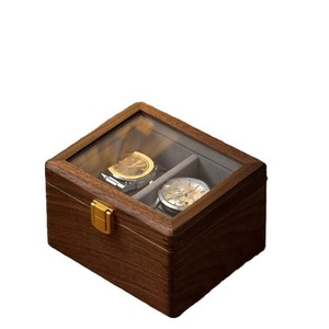 North American <b>Black</b> Walnut Wood Watch <b>Box</b> 13.7x12x8.5cm Dustproof Rectangle Storage For Couples Watches - Product Image 5