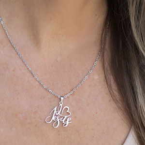 Collar de Acero Inoxidable con la Frase 'I <span class=keywords><strong>Love</strong></span> Jesus' - Product Image 2