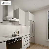 Ensemble de meubles de cuisine sur mesure, portes modernes en PVC thermoformé, conception modulaire, aménagement en îlot et rangement par tiroirs