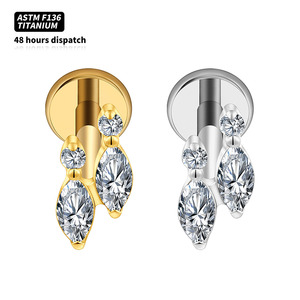 Boucles d'oreilles en titane, <span class=keywords><strong>double</strong></span> marquise CZ, minimaliste, luxe, labret, <span class=keywords><strong>piercing</strong></span> interne pour oreille, lèvre, bijoux pour cartilage, hélix, <span class=keywords><strong>tragus</strong></span> - Product Image 1