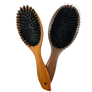 Brown Paint Finish Customized Private Logo Wooden Hair Brush With Boar Bristle