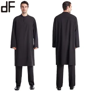 Camisa comprida para homens kurta, roupa étnica poli-blend masculina de manga longa e gola redonda, calça preta