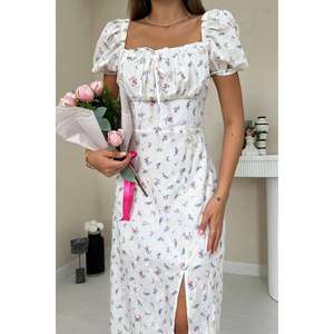 Vestido de Verano Floral Lila con Hombros Descubiertos, Corte en A, Cintura Natural, Tejido Transpirable, Uso Diario Informal - Product Image 2