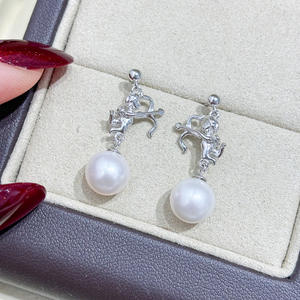 Accesorios de Plata S925 para DIY con Perlas, Estilo Arquero, Joyería de Plata, Pendientes con Perlas de 7-10mm, 22120, Categoría de Producto: Pendientes de Perlas - Product Image 1