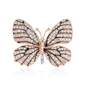DRAG047 Popular Female Delicate Gold Color Alloy Diamond Insect Butterfly Brooch Pin