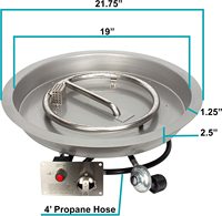 Brûleur rond en acier inoxydable de 19 pouces avec poêle, système d'allumage électronique, détection de flamme, régulateur de propane